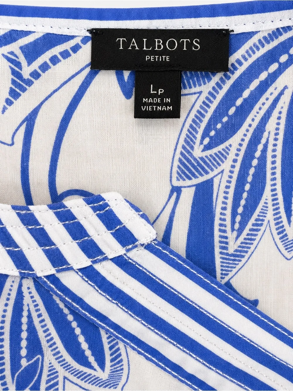 Talbots Blue White Paisley Tunic Top Linen Blend Coastal Boho LP - Picture 5 of 5